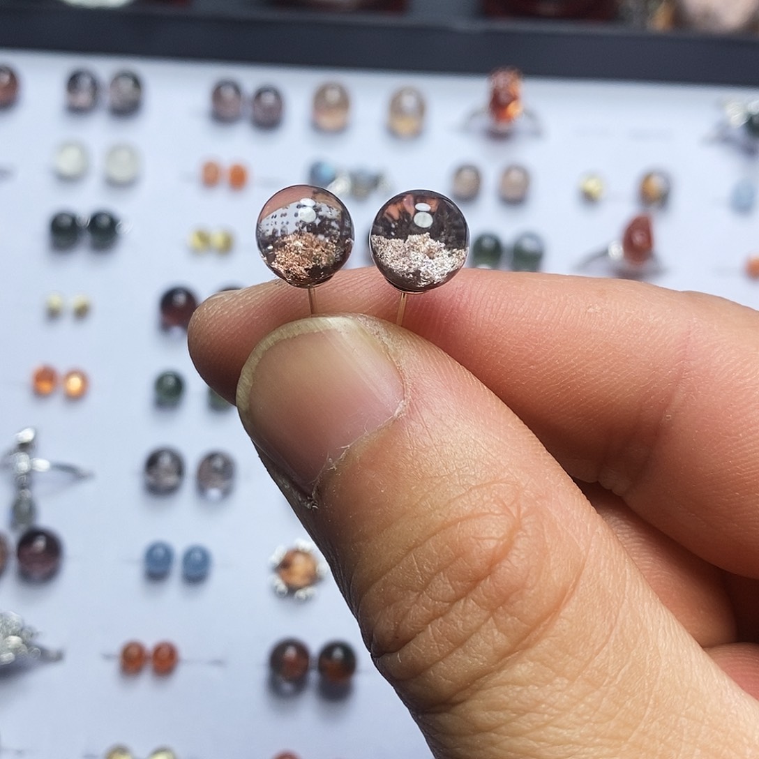 水晶耳钉银S925镶嵌9mm耳钉