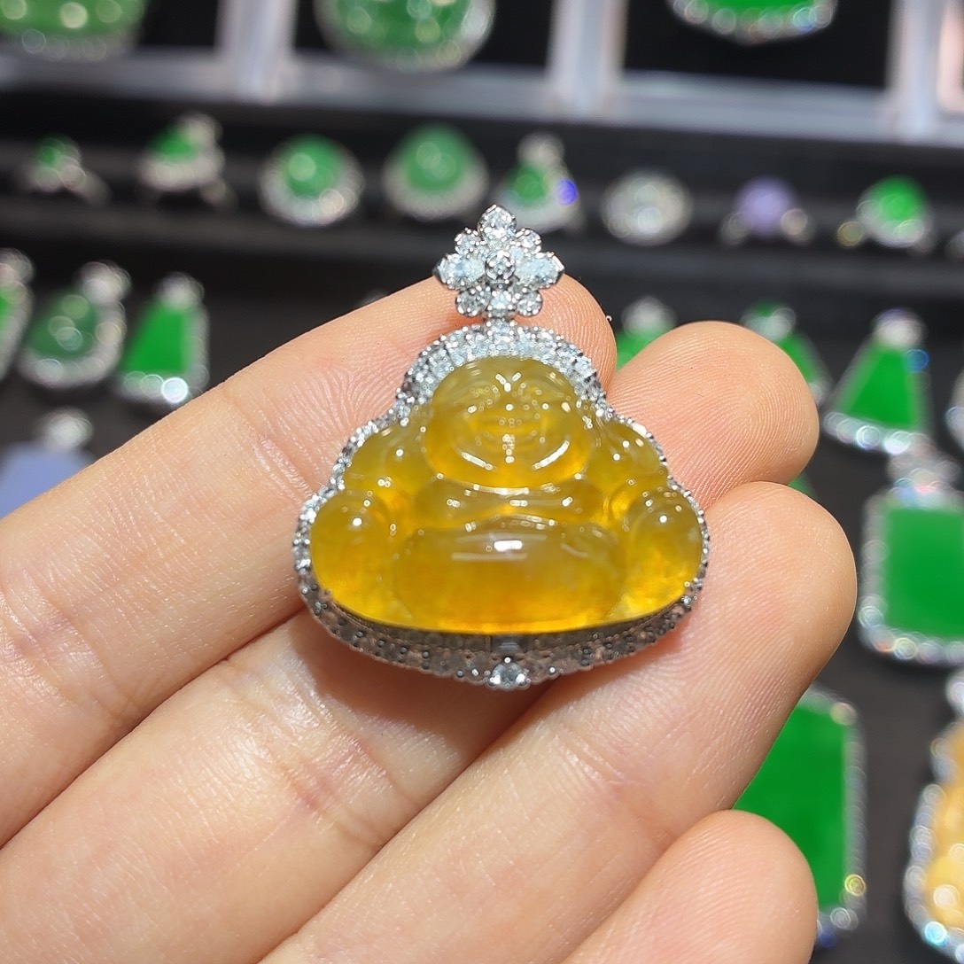 翡翠18K金镶嵌吊坠(不含链)翡翠