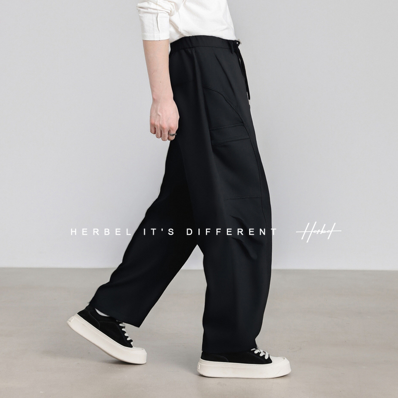 HERBEL/黑白HERBEL/2025年冬新款百搭工装裤口袋装饰弯刀裤