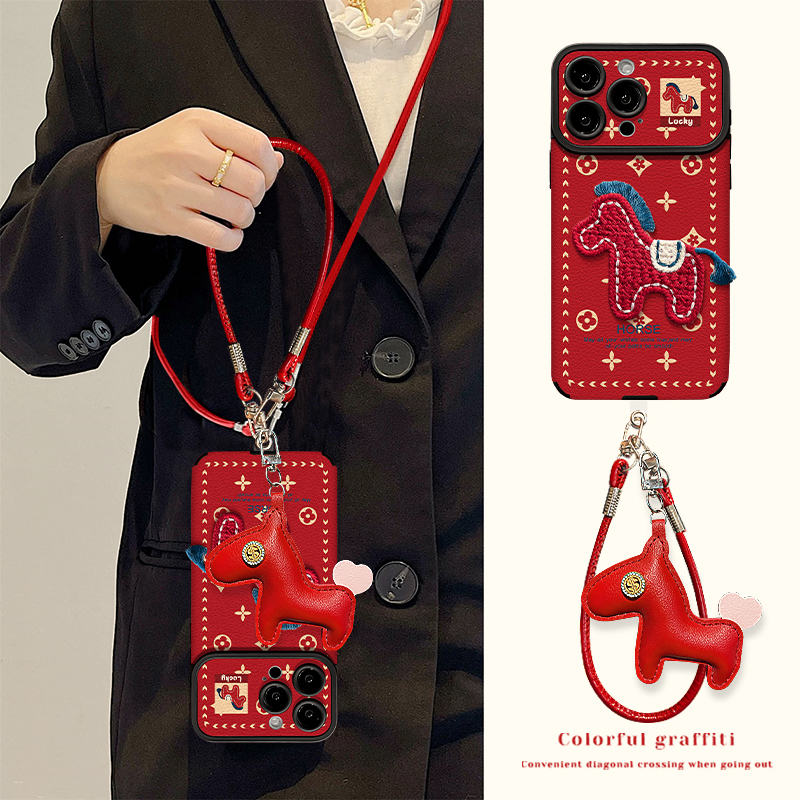 斜跨花纹红马贴件适用于苹果17VIVO华为OPPO小米iPhone视窗手机壳