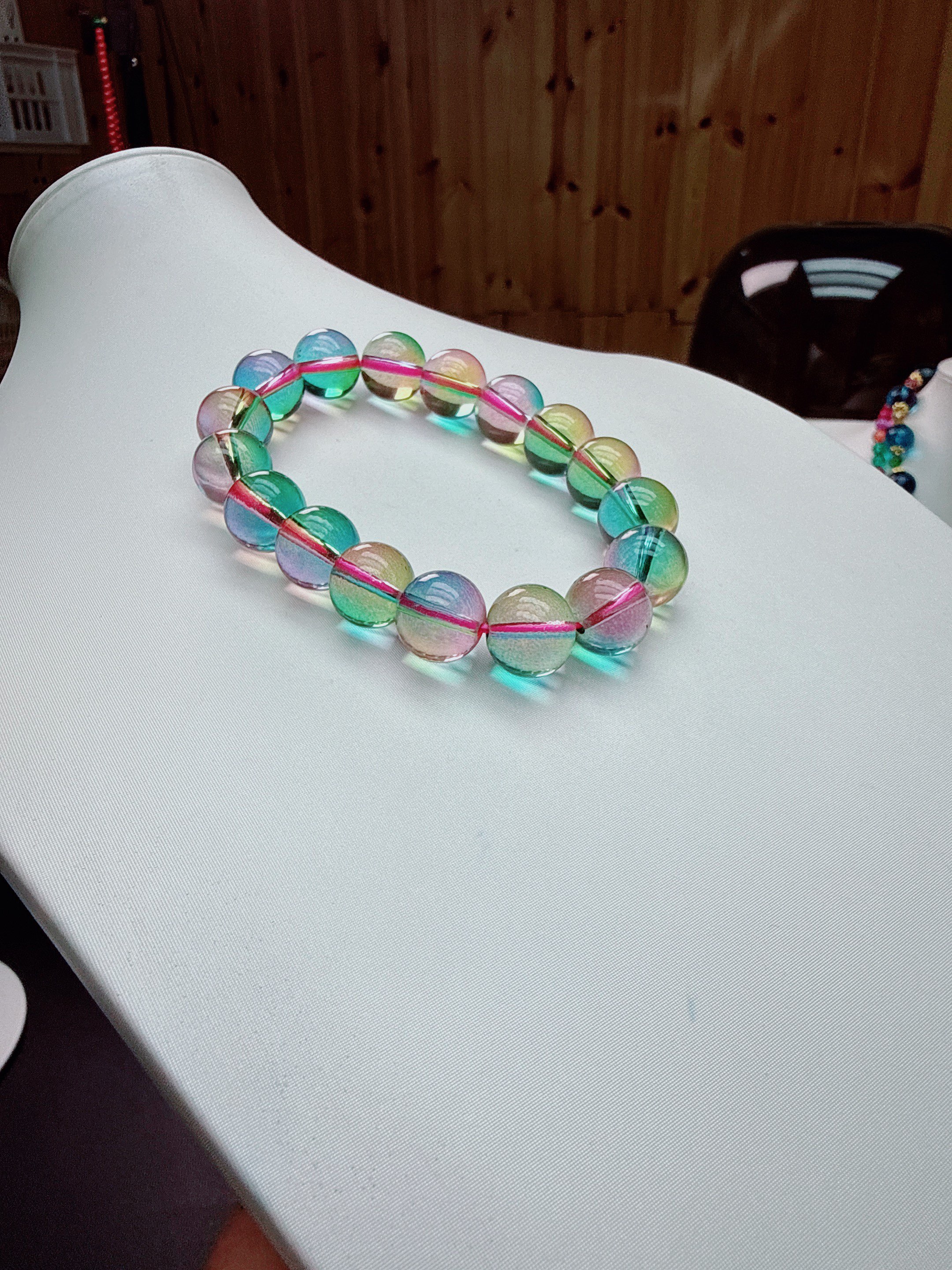 【原矿正品  清雅飘逸】七彩 共生 碧碧  12mm 大尺寸 手链Q3004