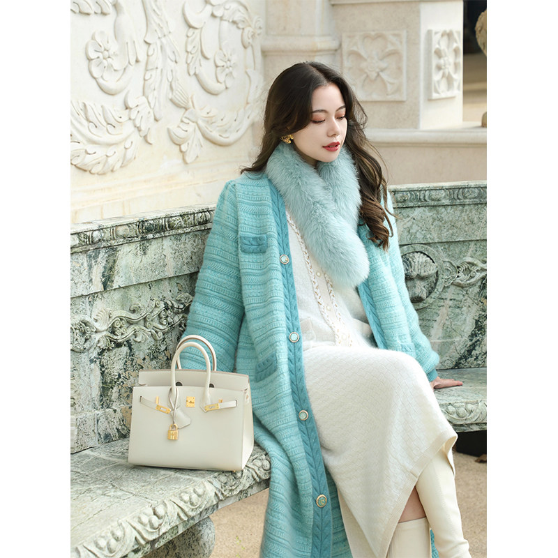 MR WATER水滴君原创《蔚蓝星辰》冬怒推碧玺蓝长款高端貂绒大衣女