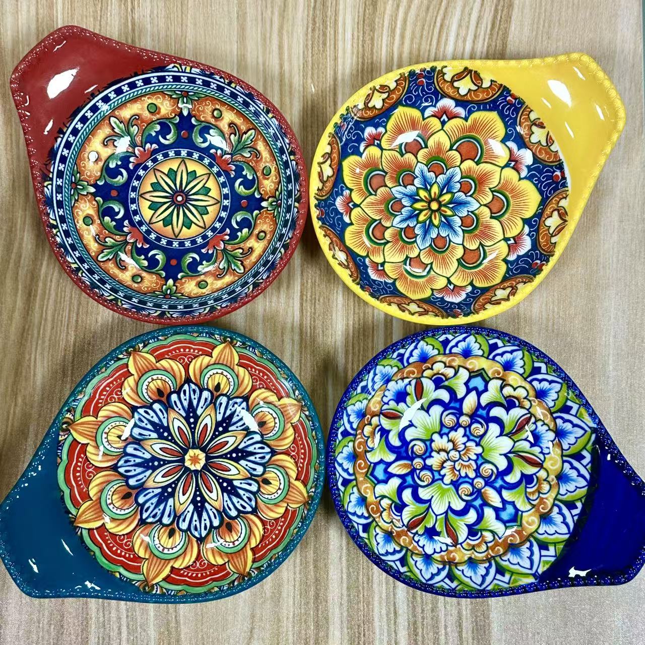 红青混装-珠点手柄碟4个装陶瓷高颜值酱料碟日常家用餐具釉下彩