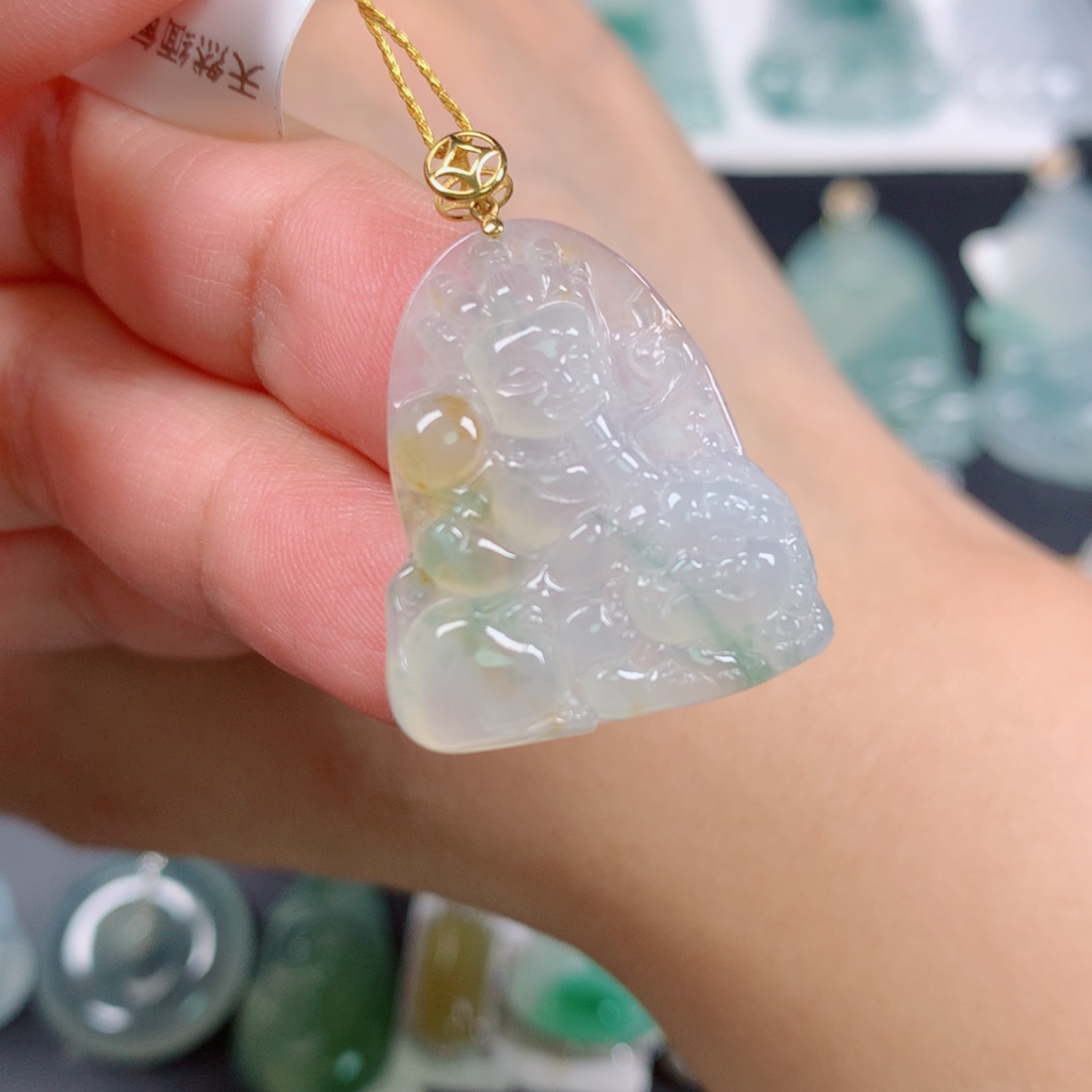 翡翠18K金镶嵌颈饰文殊