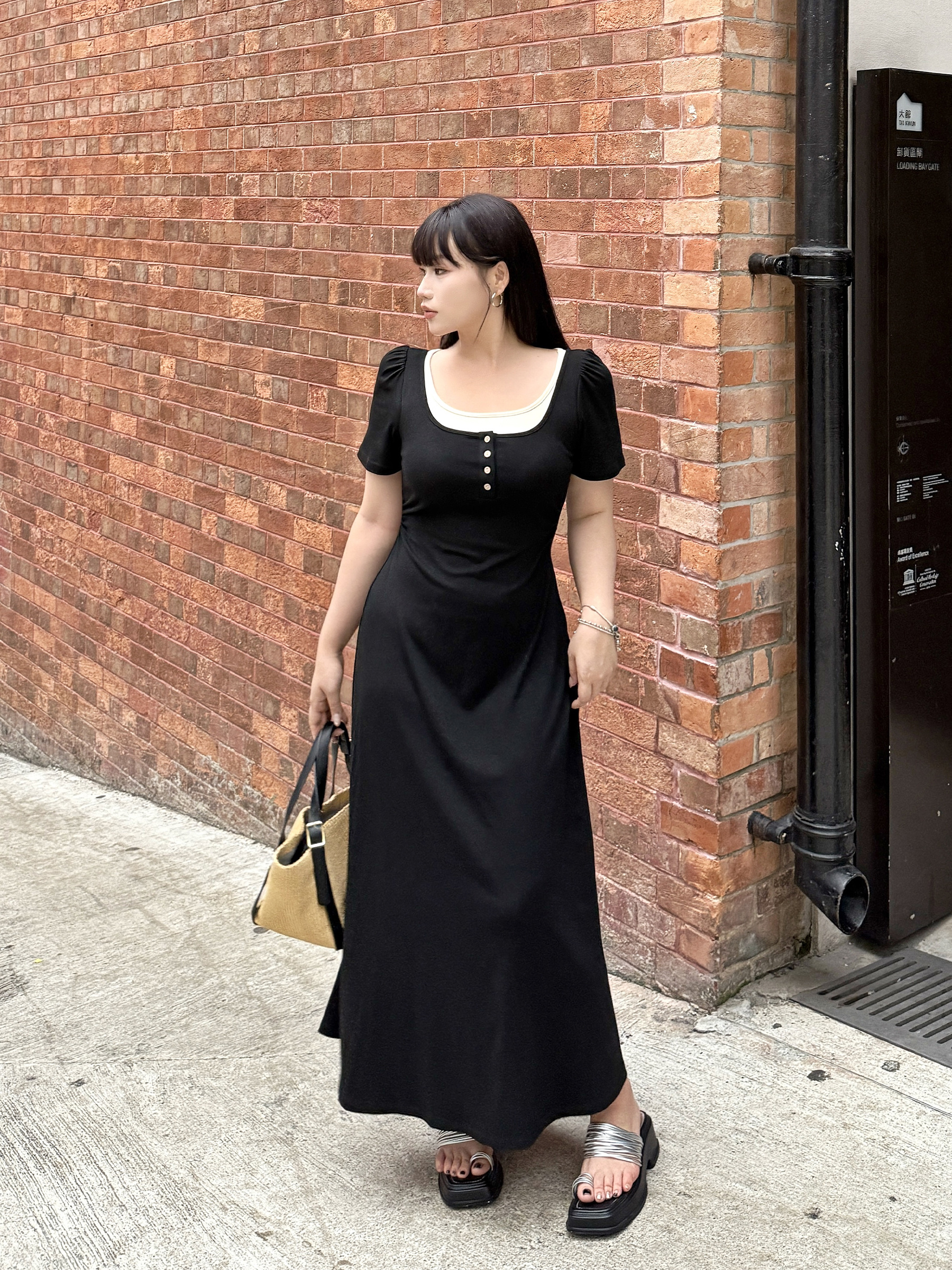 月半鱼现货【时光清浅】夏季新款针织短袖连衣裙修身弹力假两件长裙