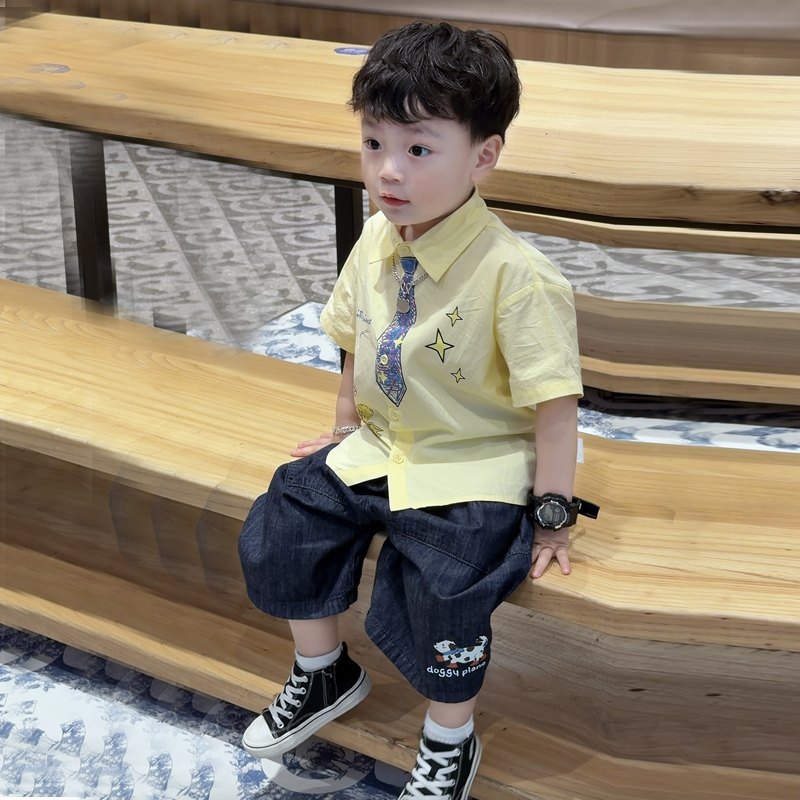 儿童套装夏季小王子童趣学院风多巴胺超好看衬衫短裤两件套新款潮