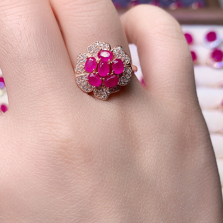 红宝石戒指银S925镶嵌