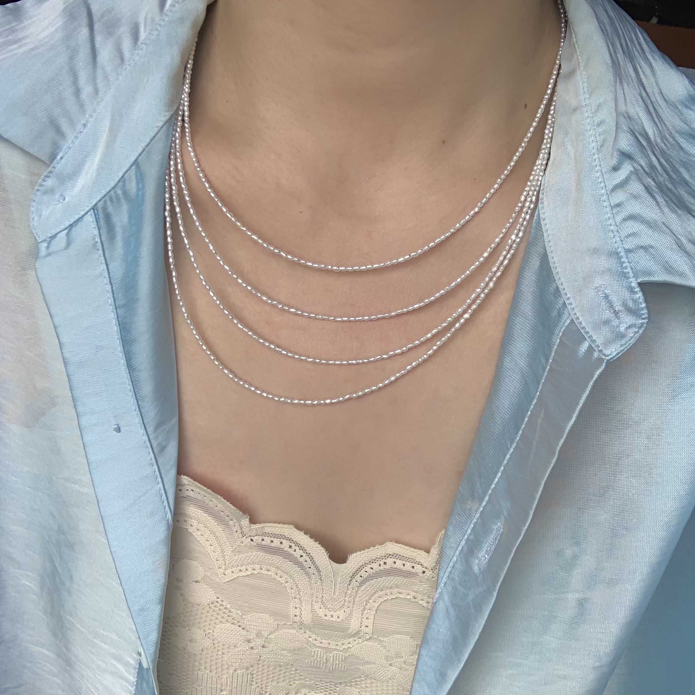 米澜珍珠（海水澳白Keshi满串项链925）精致百搭款（多样性发其一）