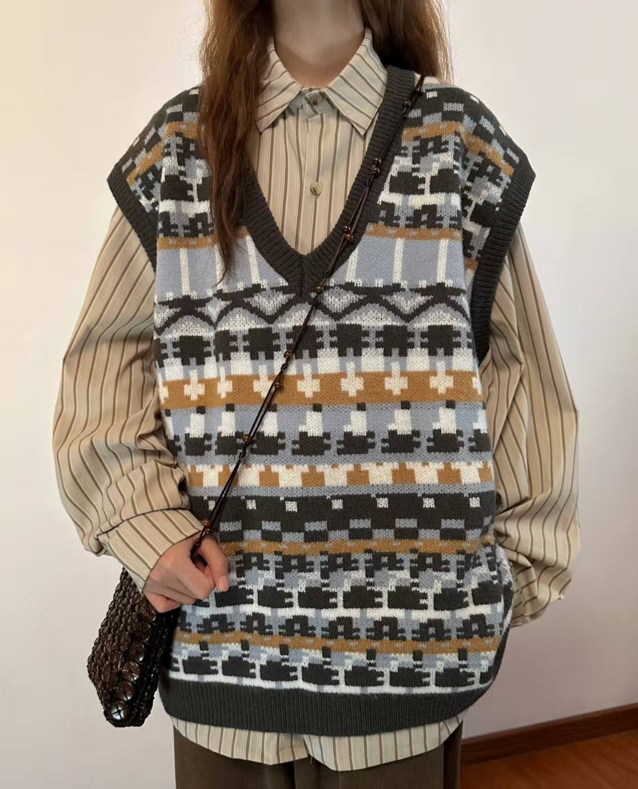 宽松型常规款女常规提花厚款马夹女士时尚慵懒风法式