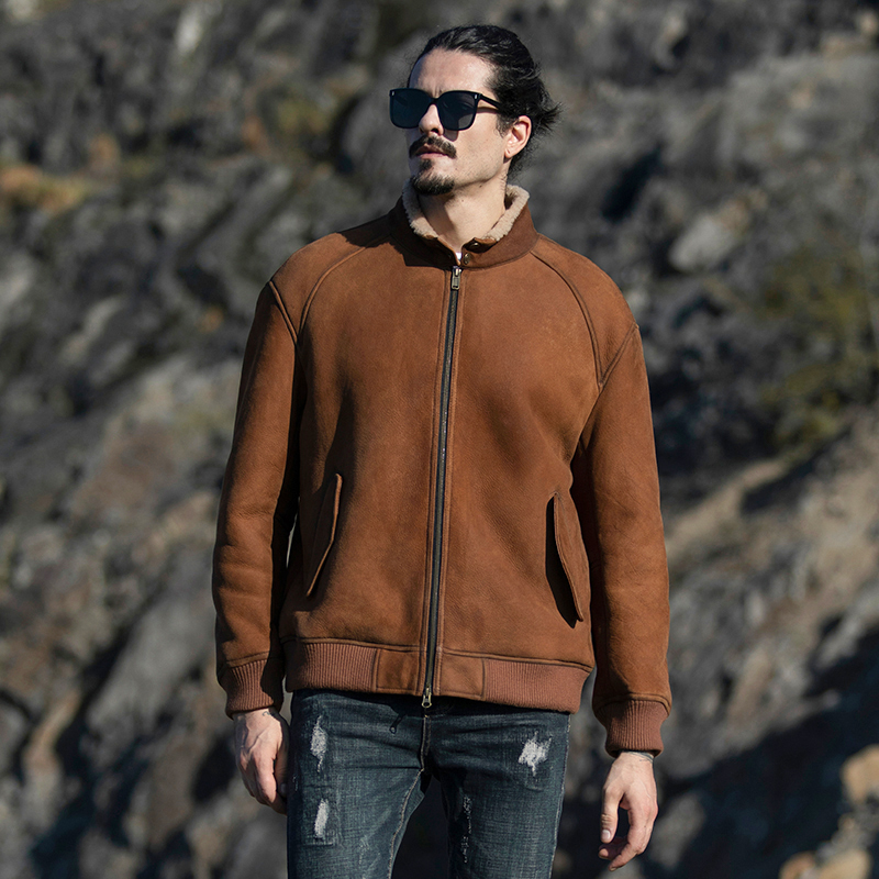 澳洲美利奴原生态羊皮毛一体立领短款休闲时尚男士冬季外套