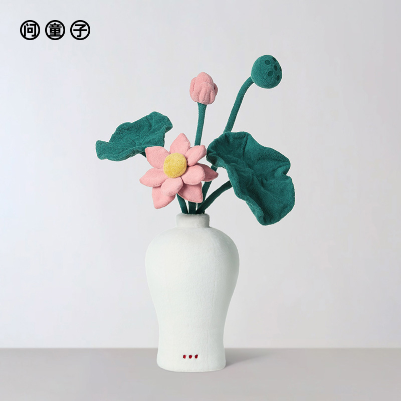 【新品】问童子 盆景系列 荷 青荷 毛绒荷花高端设计创意装饰布置