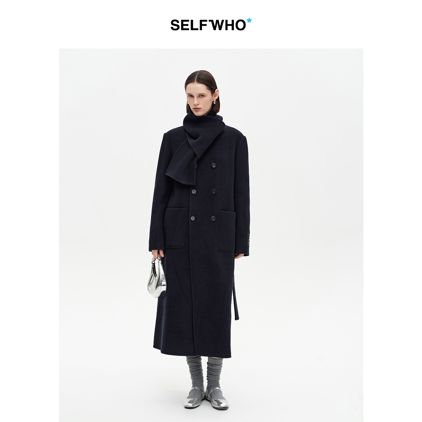 【沈月同款】SELFWHO高支高密绵羊毛长款围巾领毛呢外套