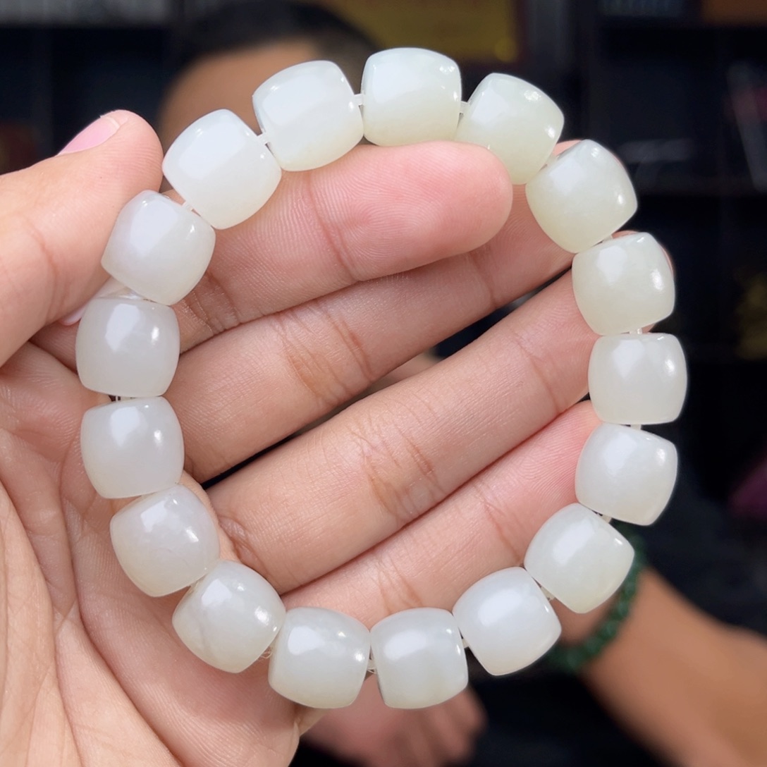 和田玉未镶嵌手串天然和田玉新疆黑山山流水卡12+直切