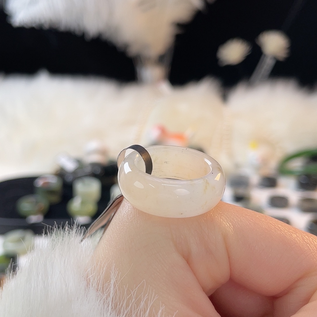 和田玉未镶嵌戒指k24 冰透桂花糖墩墩18.1mm