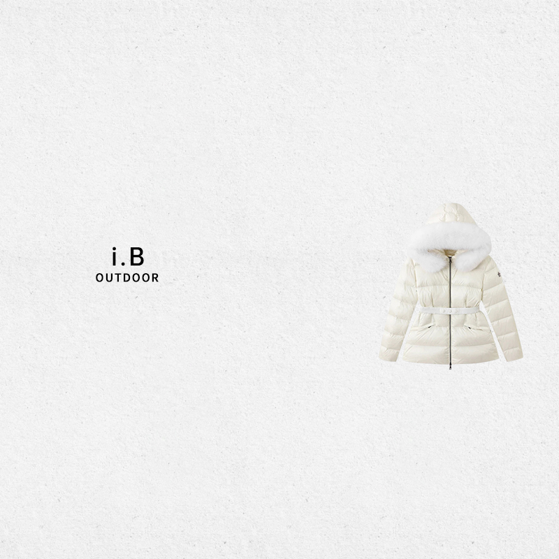 i.B 户外羽绒服【DUCK·波兰】滑雪系列珍珠白毛领拼接收腰