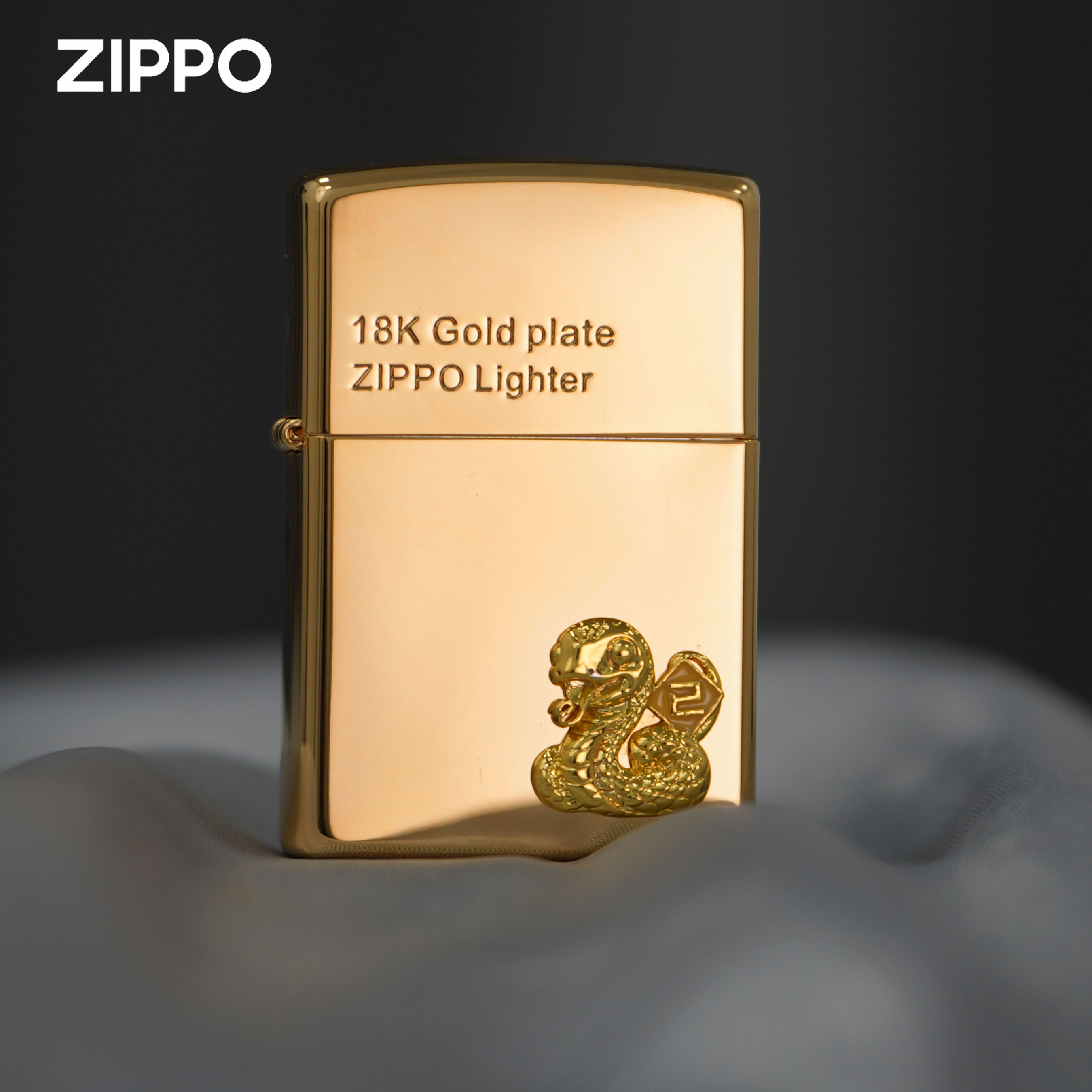ZIPPO/之宝福运金蛇官方正品镀金贴章蛇年限量纪念打火机金色DYJ1