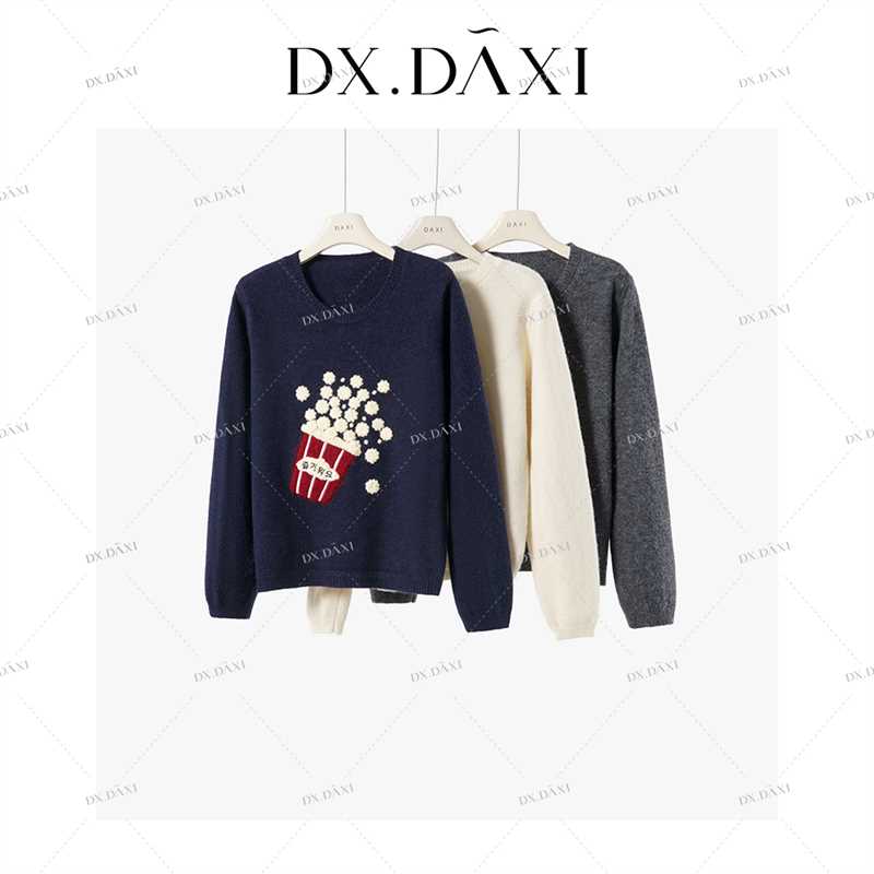 DX.DAXI【爆米花】刺绣毛衣女可爱设计感减龄针织衫秋季新款上衣