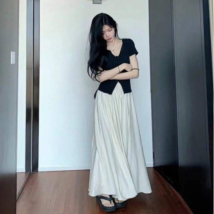 薄款白色裙裤女外穿新款夏季学生韩版宽松休闲松紧小个子九分裤