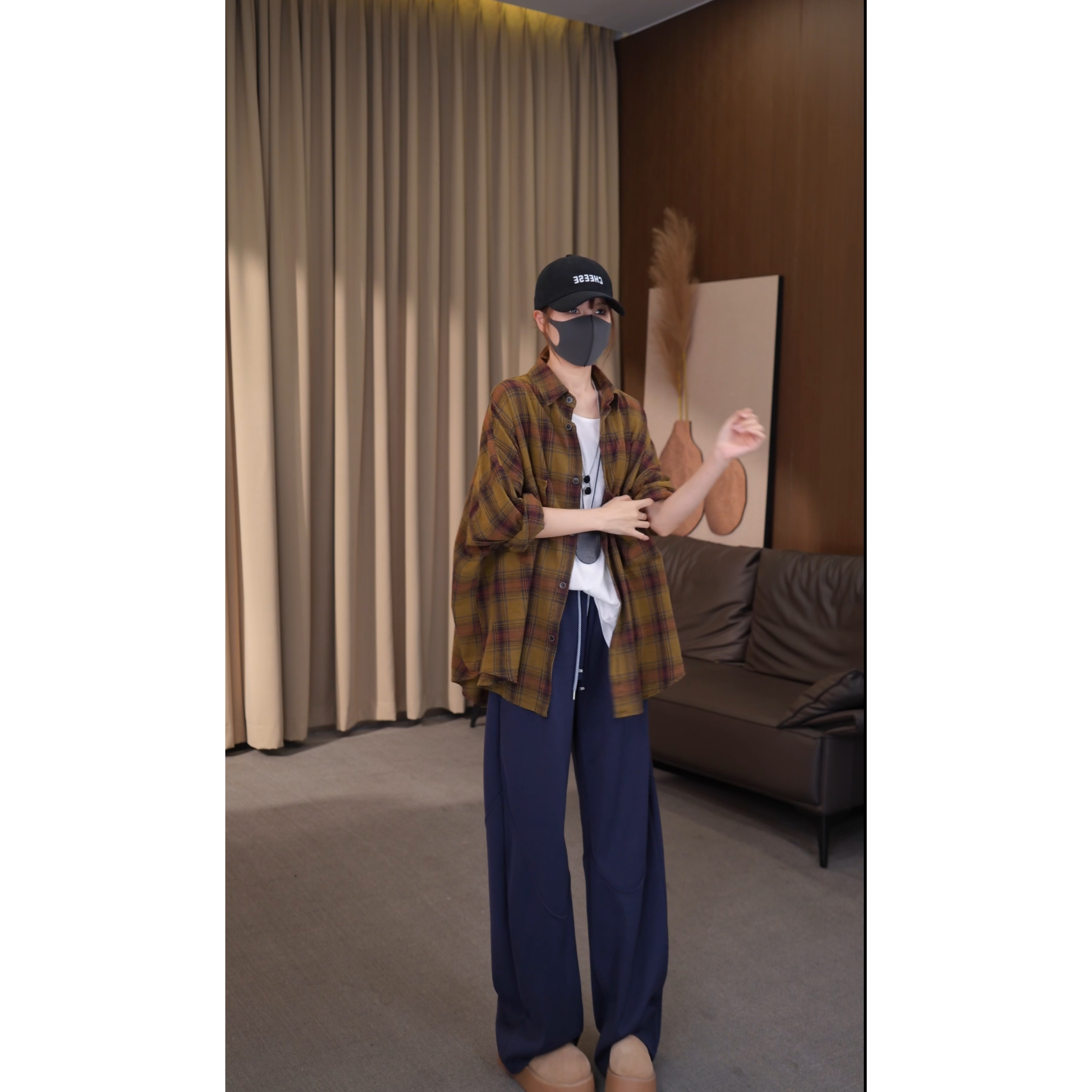 硕哥宽松百搭显白色织格子衬衣重工洗褪休闲棉上衣 22897