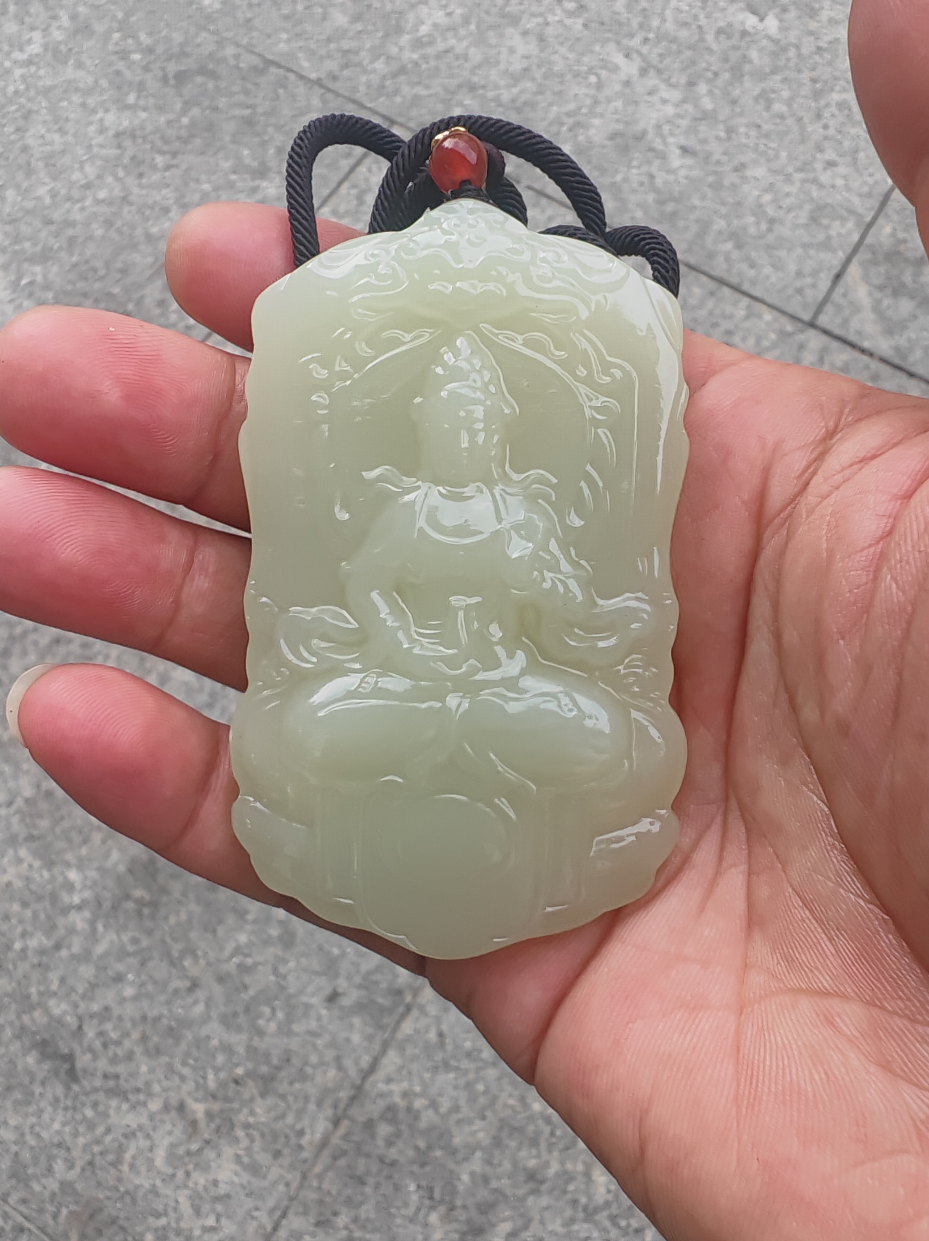 晴水大五八坐观音挂件！无脏杂棉裂！