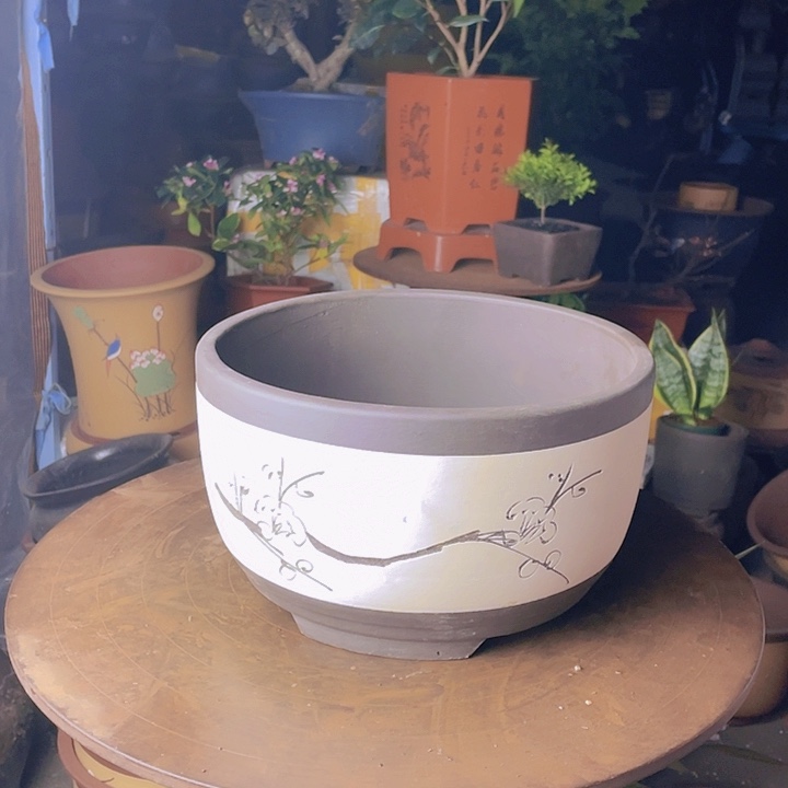 紫砂宜兴白绿箩小花盆