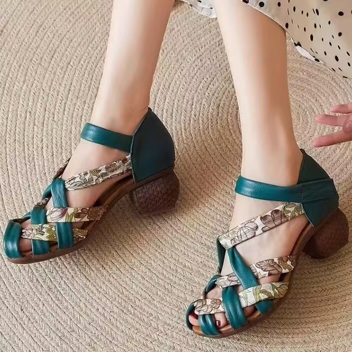 真皮2025夏季新款时尚彩色编织凉鞋鱼嘴软底休闲百搭女鞋