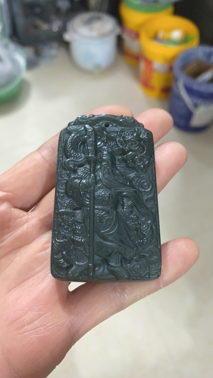 和田玉青玉关公牌子 