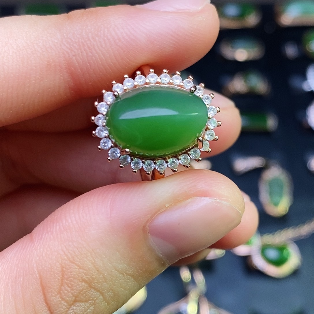 和田玉（碧玉）戒指银S925镶嵌