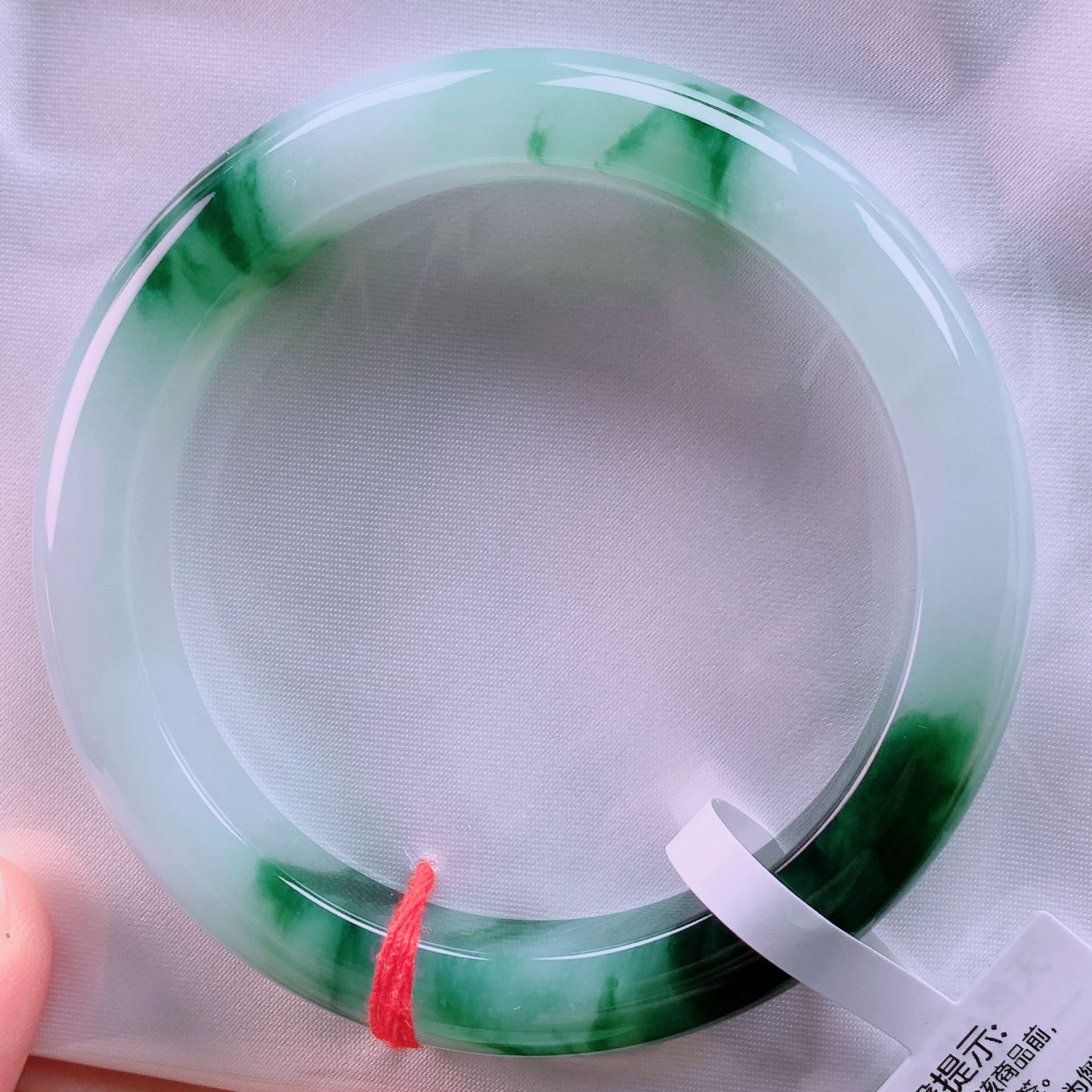 59圈高冰冰透双眼皮飘花送礼必备缅甸纯天然A货翡翠手镯带证书