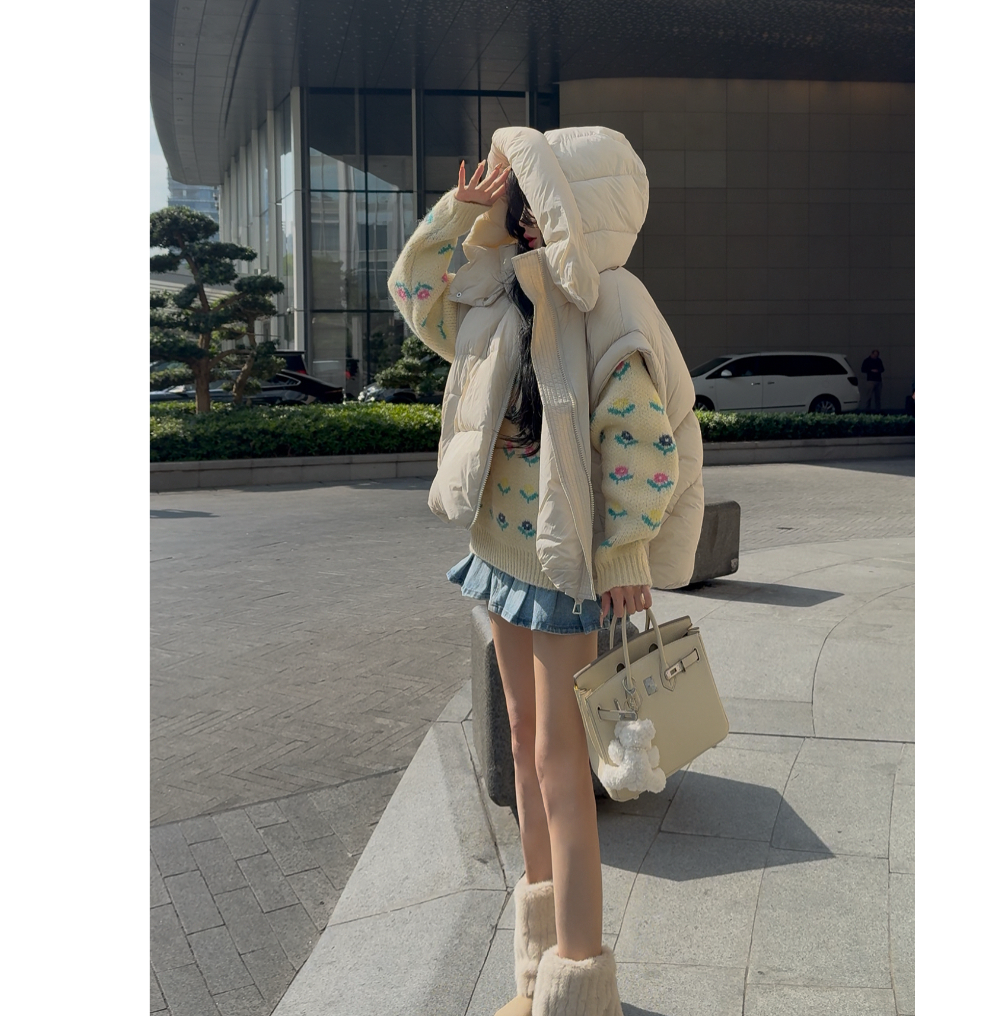 【XU·JING】杏色连帽羽绒马甲外套宽松被子马甲