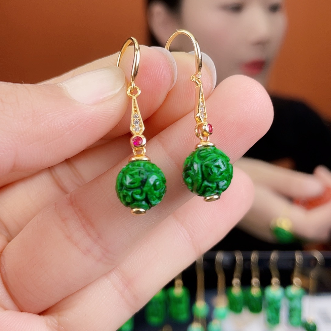 翡翠银S925镶嵌耳饰