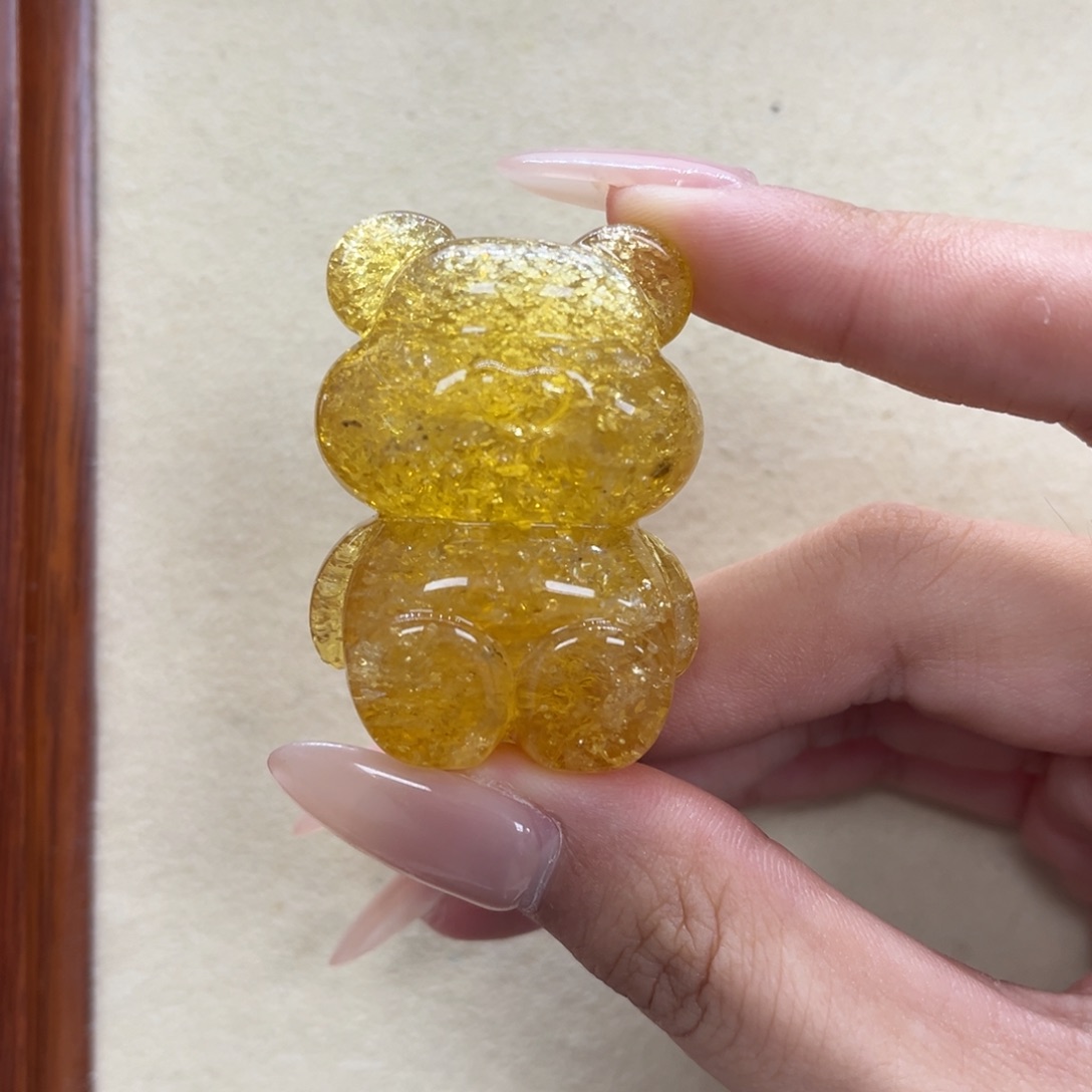 琥珀未镶嵌裸石天然琥珀蜜爆闪大熊可吊坠