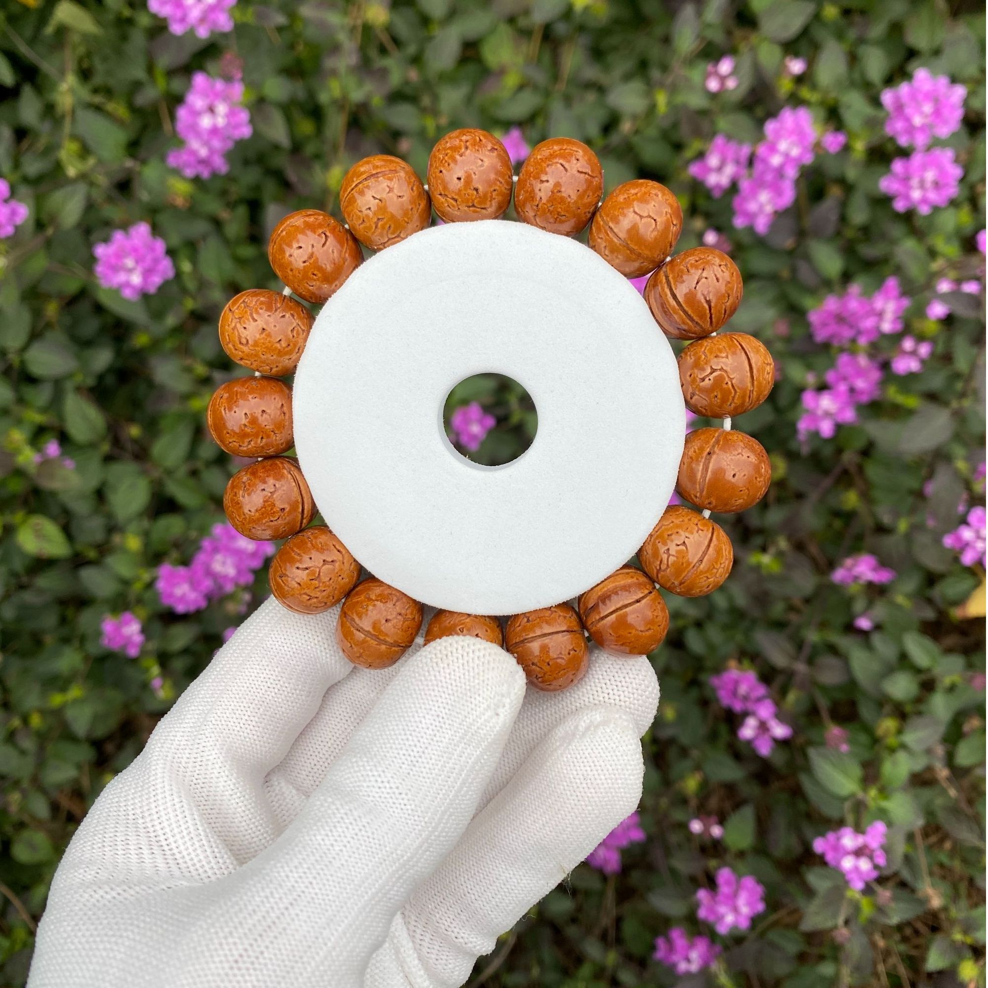 脑纹桃核正圆苹果老型桶珠算盘光珠手串18+尺