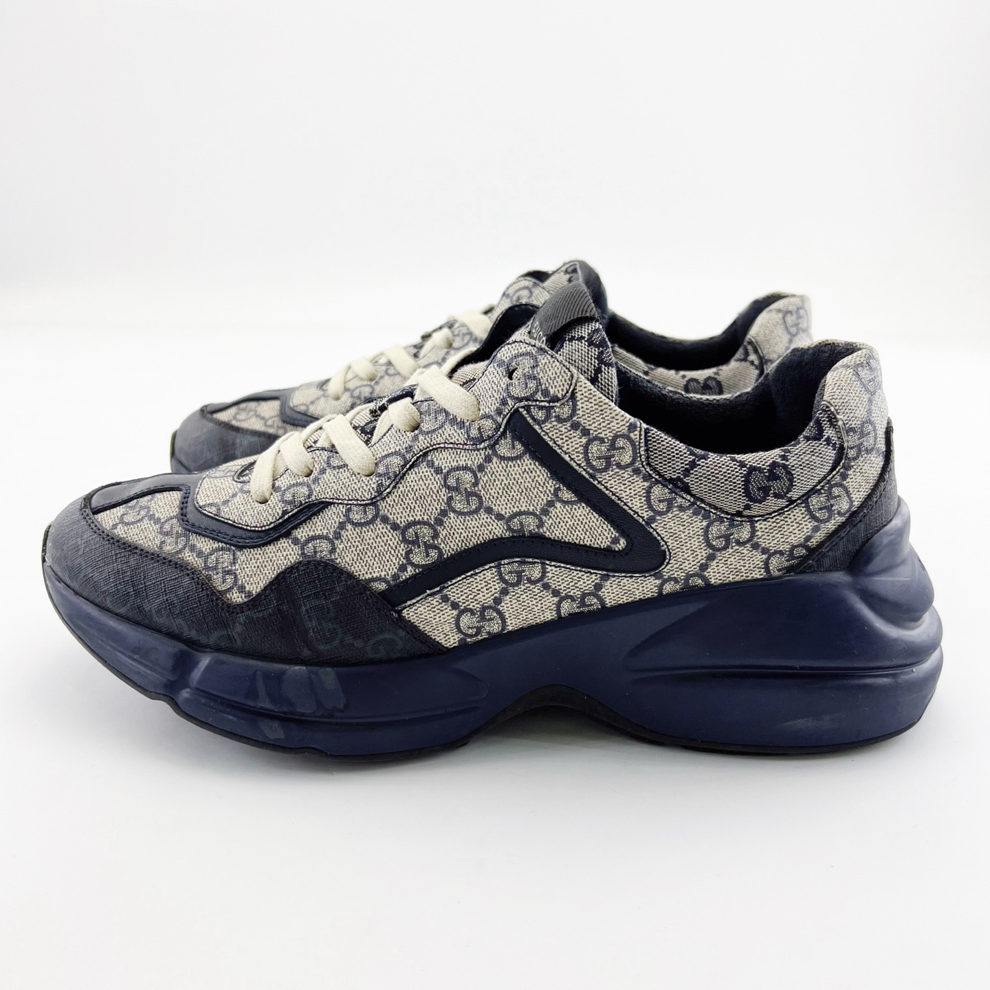 95新 GUCCI/古驰 42码/米兰色双G老花满印厚底老爹鞋/17523356