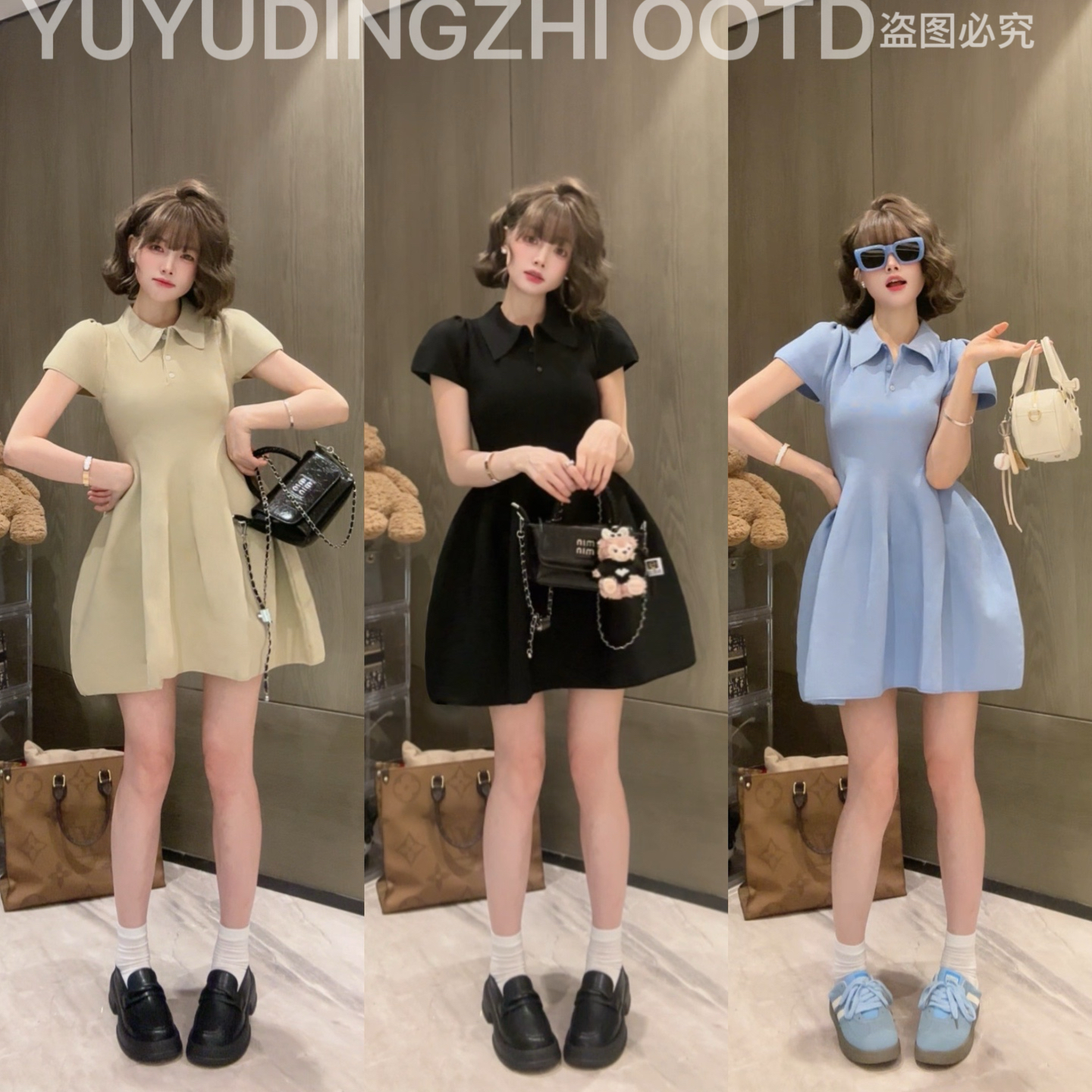 夏季女装设计感收腰显瘦蓬蓬短裙连衣裙短袖小个子时尚气质短裙