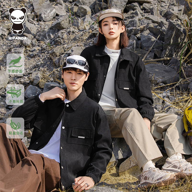 HiPanda复古日系纯色工装翻领夹克潮牌男女同款休闲百搭外套