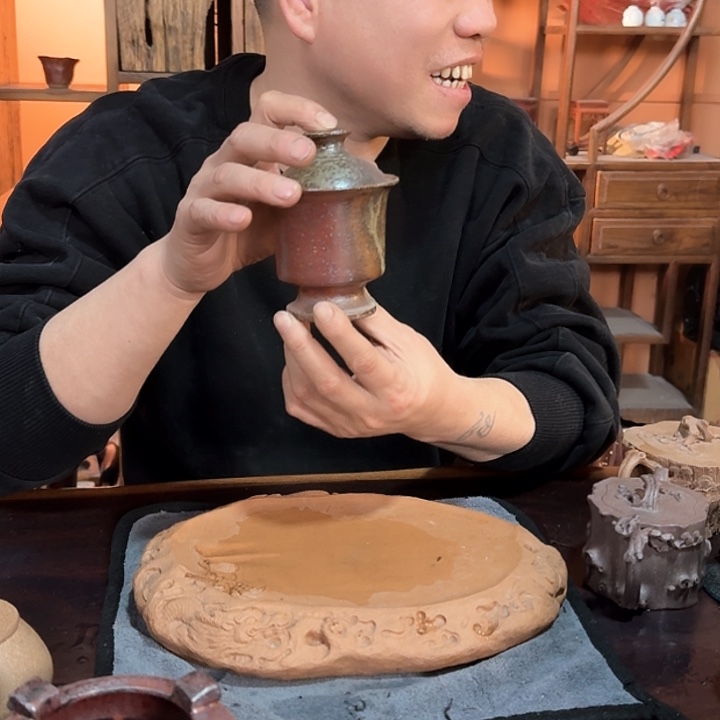 赤*手工手捏茶具套装