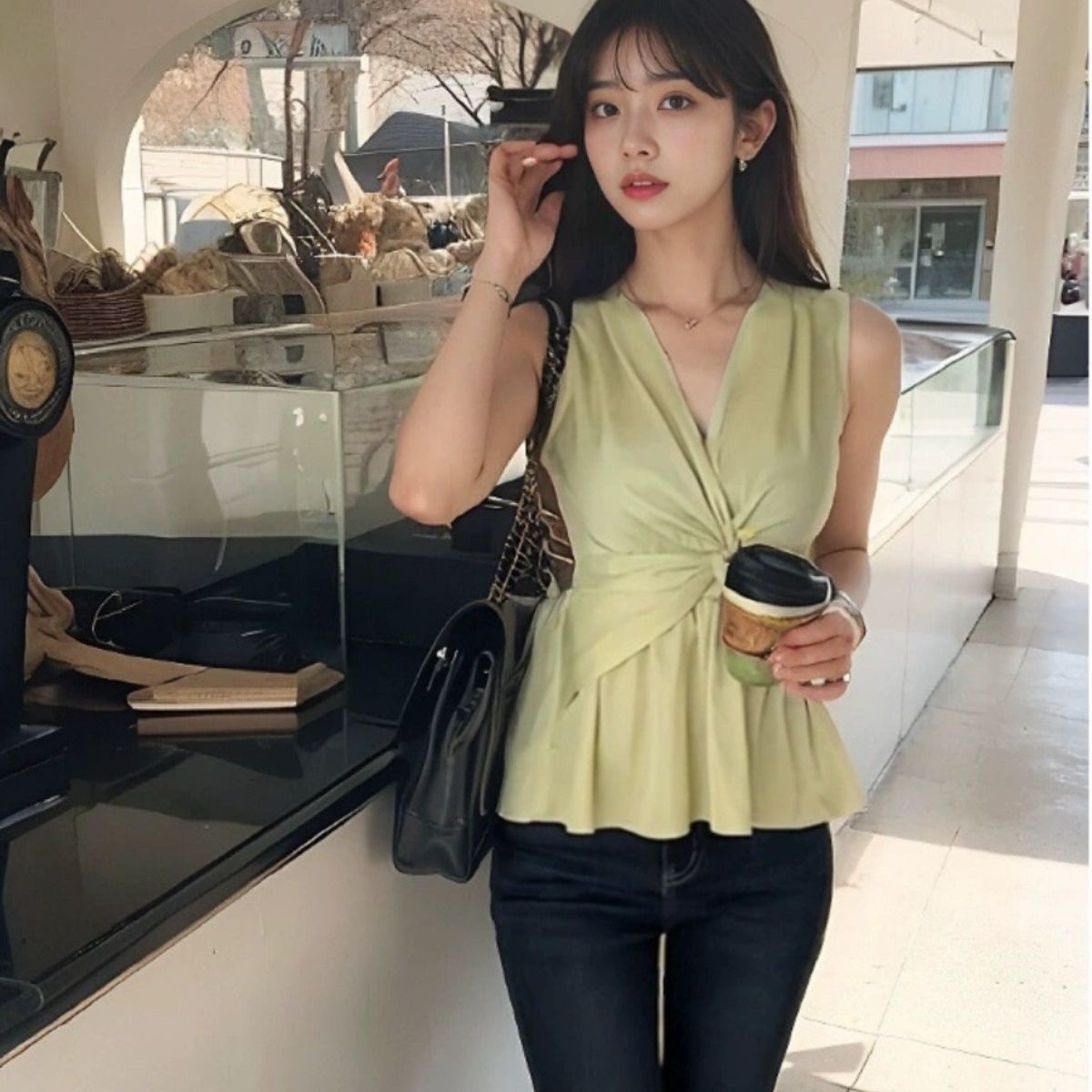 小众设计感领无袖扭结背心女士夏季气质收腰显瘦性感荷叶边上衣