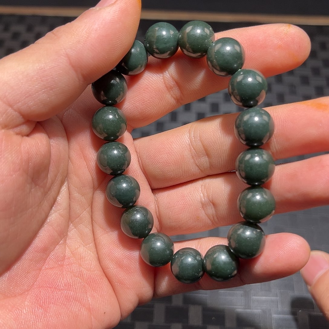 和田玉和田玉青玉卡12手串未镶嵌