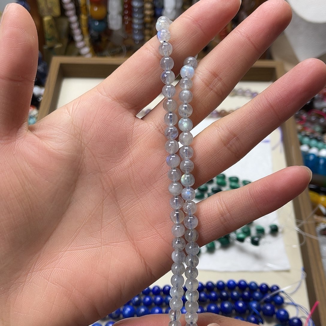 玛瑙/玉髓未镶嵌珠宝半成品卡8灰月光圆珠一条