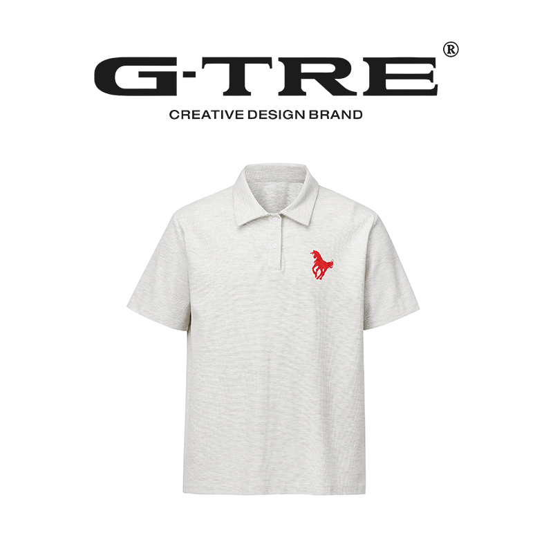 G-TRE 春夏新款简约休闲百搭T恤‘战马’polo衫男女同款 乳白色