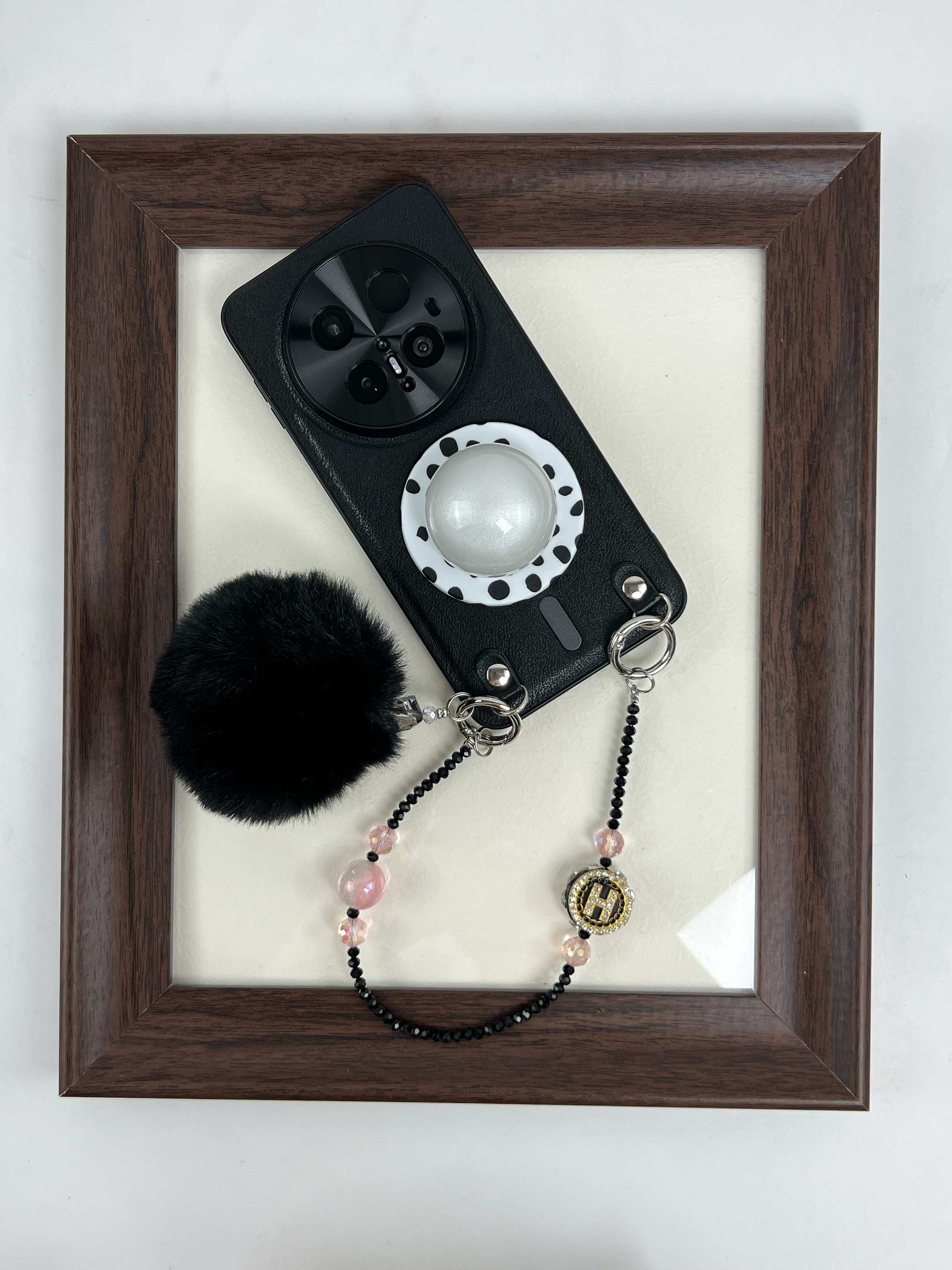 品申原创质感黑珍珠磁吸支架串珠手提适用华为mate70pro手机壳