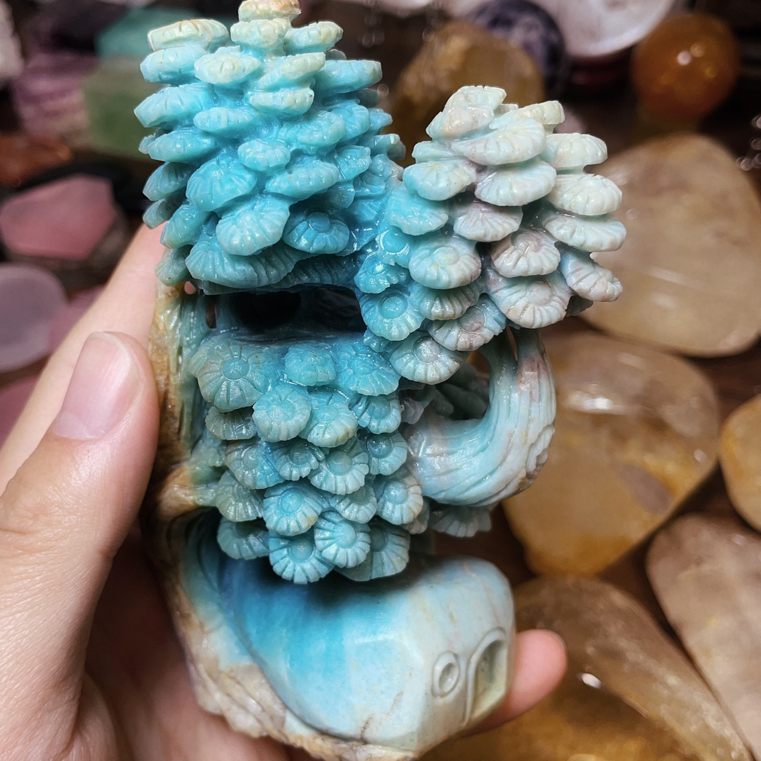 天然亚马逊石摆件 天河石手工雕刻茶宠把玩