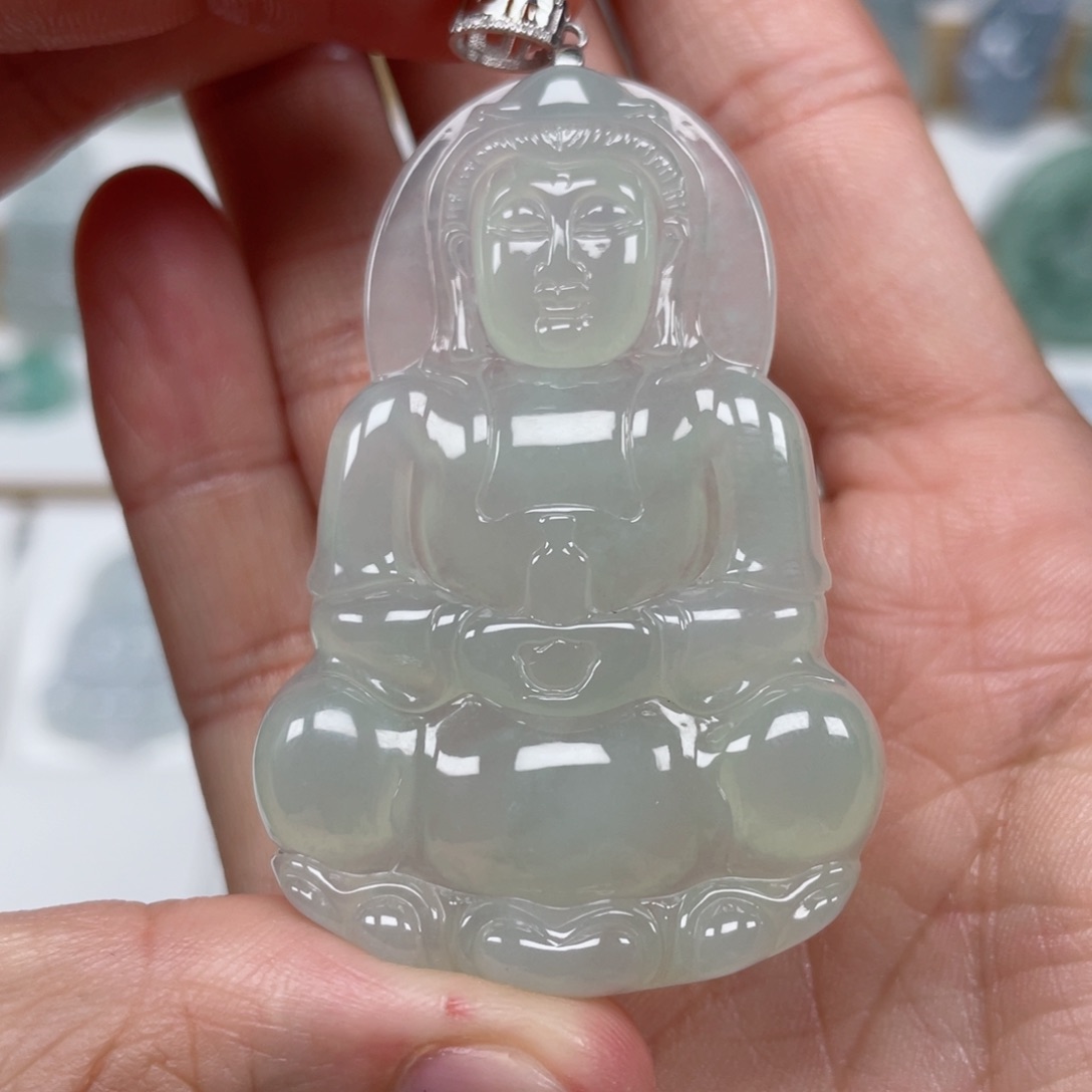 翡翠颈饰未镶嵌天然缅甸翡翠A货观音97号