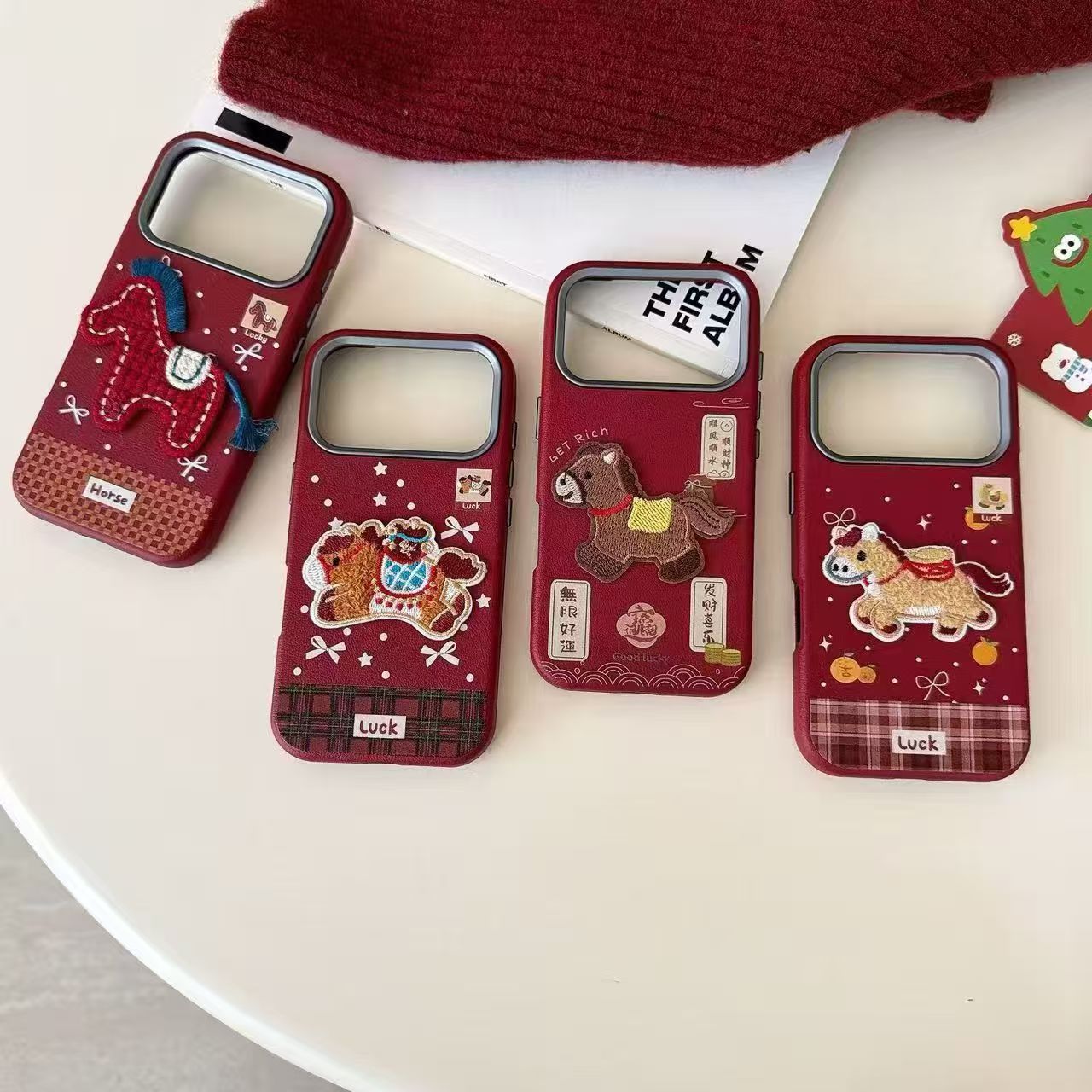 可爱立体刺绣小马新年壳适用苹果17/16以及华为手机防摔保护套