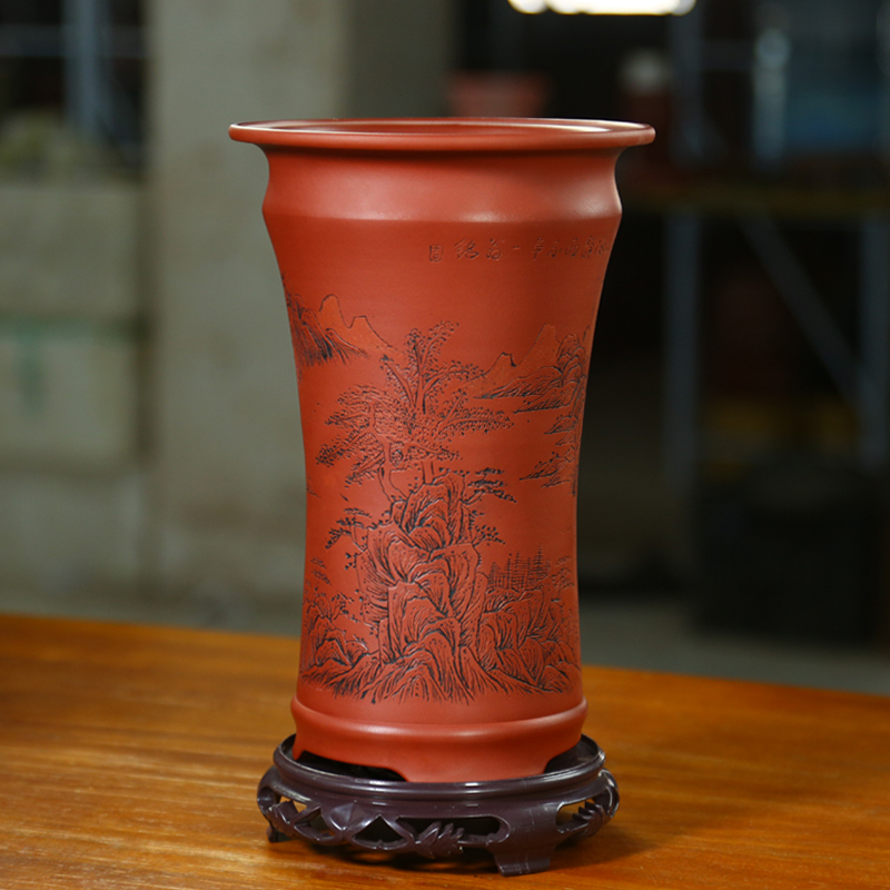 精品大红袍通转刻绘紫砂花盆兰花兰草蝴蝶兰春兰建兰莲瓣兰寒兰盆