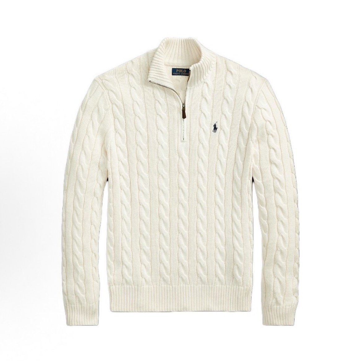 POLO RALPH LAUREN纯色麻花半拉链立领长袖针织衫成人款