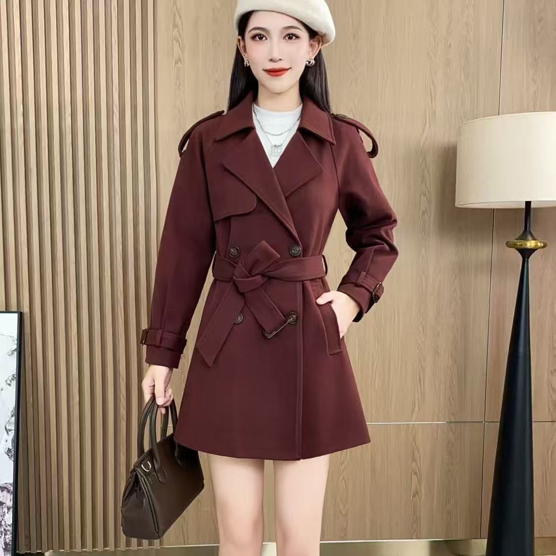 #8832【衣长79】赫本风毛呢外套女中长款秋冬新款韩版宽松休闲大衣