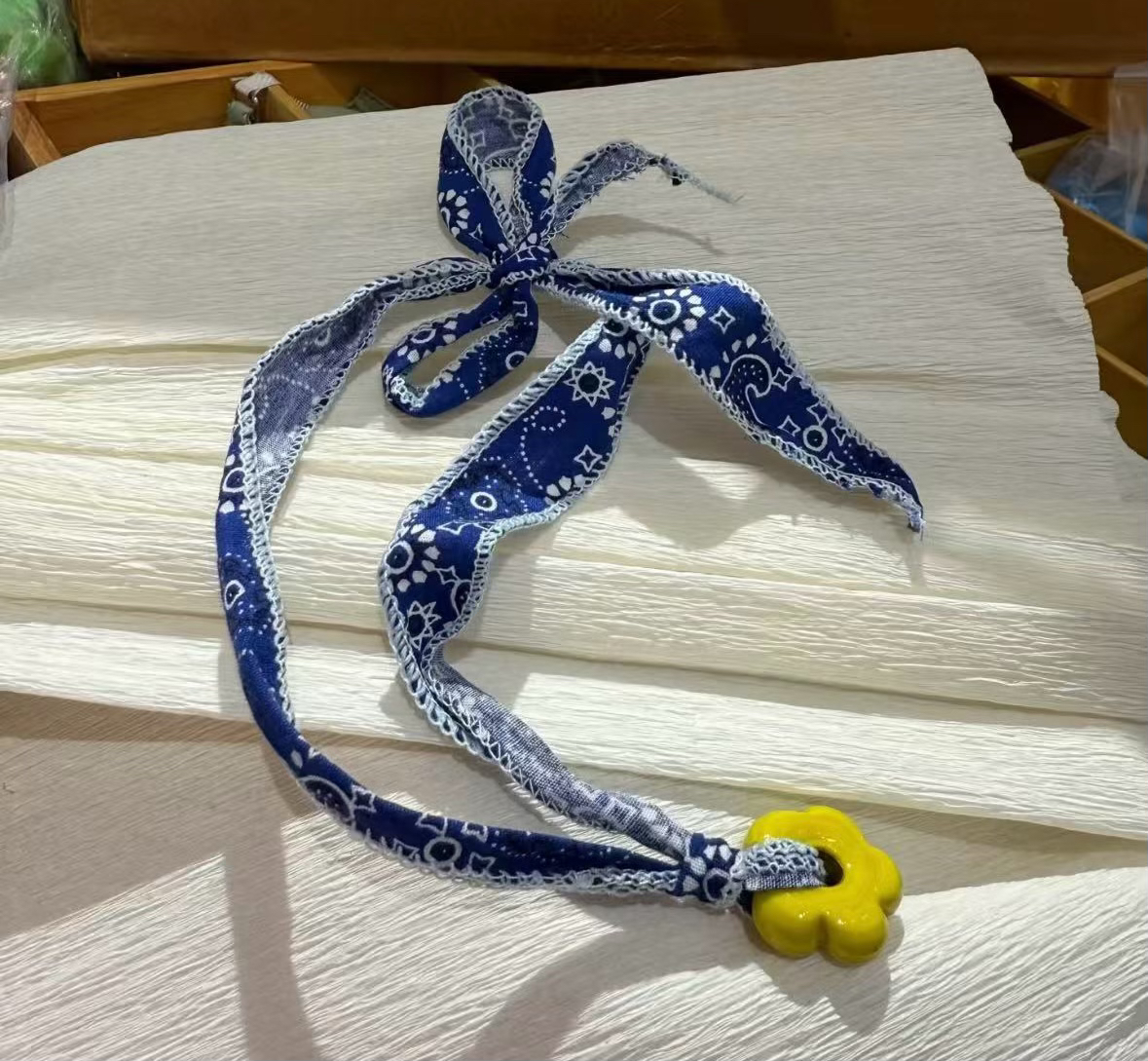 非金属陶瓷项链 原创棉麻布艺手工民族风彩色百搭缠绕彩石坠