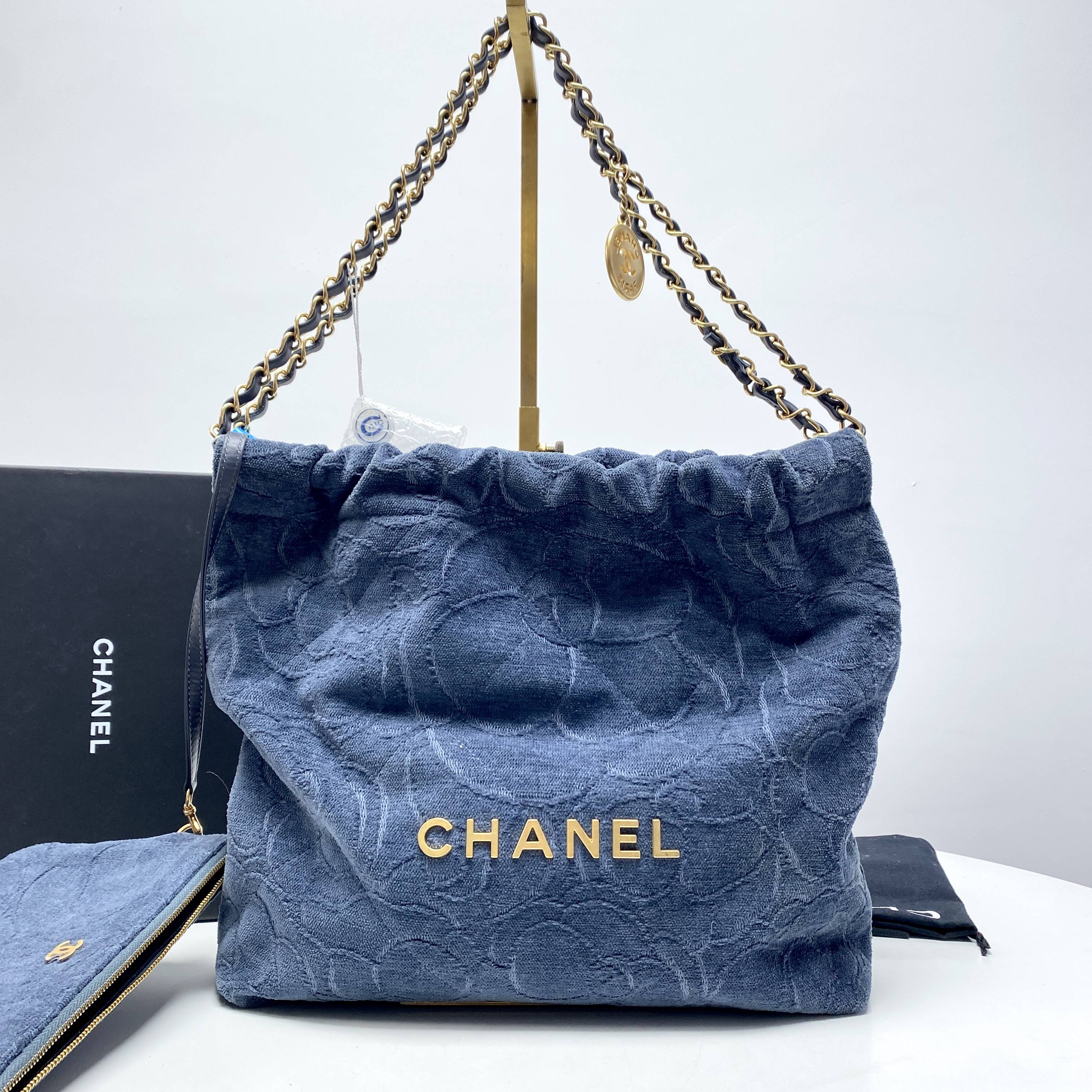 95新 Chanel/香奈儿 玺越奢品 山茶花22bag海军蓝单肩包 AE022